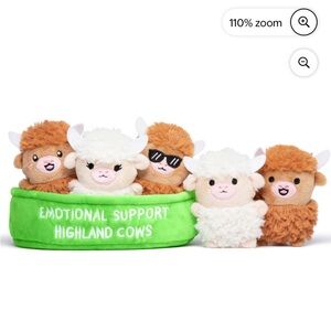 Emotional Support Highland Cows Plush Toy Set - Green, White, Brow NWT